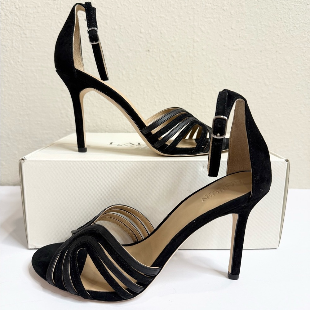Lauren Ralph Lauren Black Suede Leather Allie Sandal Heels Size 8 1/2